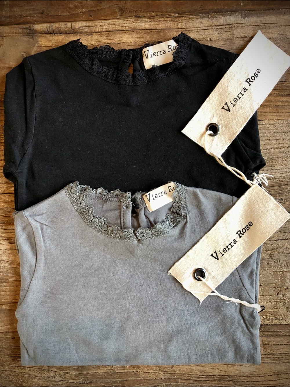 Vierra Rose Lace Trim Tee - Black & Gray (2 Pack) 4T